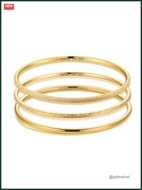 14K Gold Plated Stainless Steel Bangle Bracelet Set Women Stackable Thin